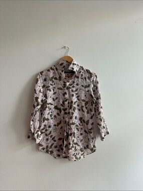 Lauren Ralph Lauren Light Pink Floral Shirt with Olive Leaves
